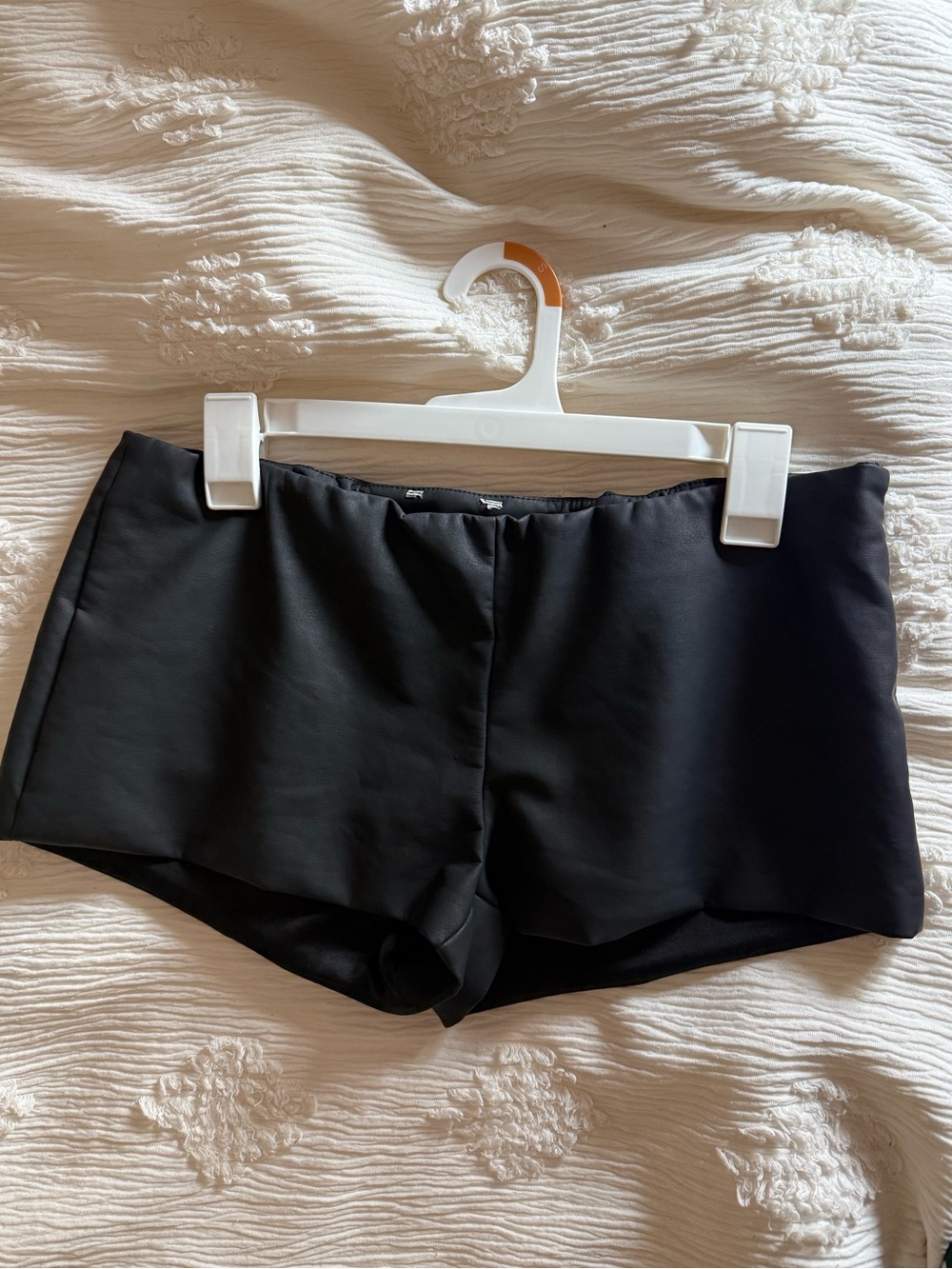 Black Faux Leather Women's Low-waisted Micro Shorts, size M